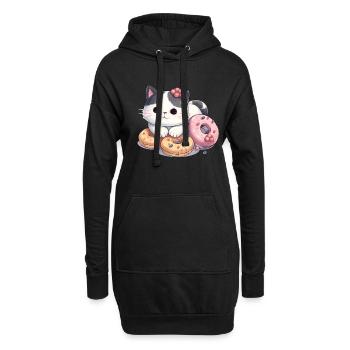 Chat kawaii avec beignet - Sweat-shirt à capuche long Femme - noir - Devant