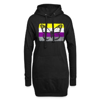 Nicht binäre Stolz Flagge Schmetterling Sublte LGB - Hoodie-Kleid - Schwarz - Vorne