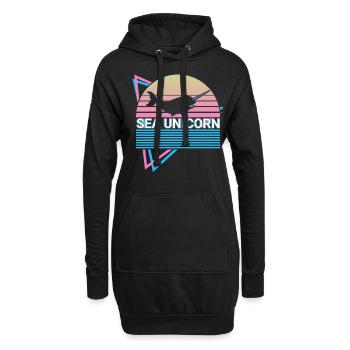 Narwal Retro - Hoodie-Kleid - Schwarz - Vorne