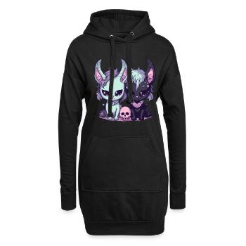 Kawaii Pastel Goth Süße Und Gruselige Hexenkatzen - Hoodie-Kleid - Schwarz - Vorne