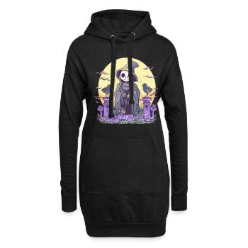 Pastell Goth Niedliches Todes-Sensenmann-Skelett - Hoodie-Kleid - Schwarz - Vorne