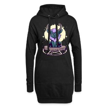 Kawaii Pastel Goth Süße Gruselige Gehörnte Katze - Hoodie-Kleid - Schwarz - Vorne
