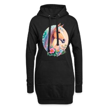 Pastell Farben Pony Pferd Kunst mit Blumen - Hoodie-Kleid - Schwarz - Vorne
