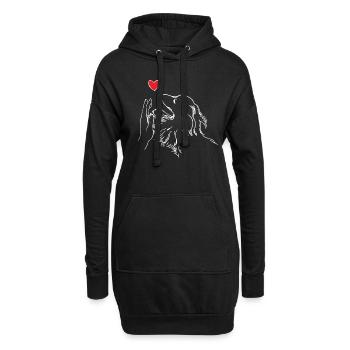 Le teckel à poil long cœur de teckel donne high five - Sweat-shirt à capuche long Femme - noir - Devant