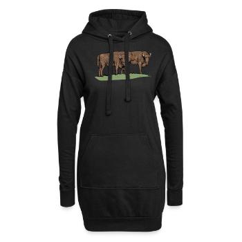 Wisent I Bison Wildrind Motiv mit Büffel und Kalb - Hoodie-Kleid - Schwarz - Vorne
