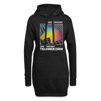 EDM Technocorn Einhorn Festival Musik - Hoodie-Kleid - Schwarz - Vorne