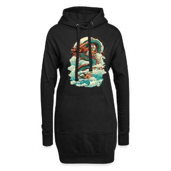 Asiatisch Drache Anime Japanisch Meer Wellen - Hoodie-Kleid - Schwarz - Vorne