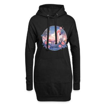 Rosa Flamingo Flamingos Flamingo Urlaub Palmen - Hoodie-Kleid - Schwarz - Vorne
