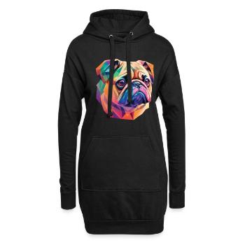 Mops Hund Polygon Kunst Geometrische Pug Hunde - Hoodie-Kleid - Schwarz - Vorne