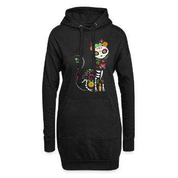 Dia de Los Muertos Katze Mexiko - Hoodie-Kleid - Schwarz - Vorne