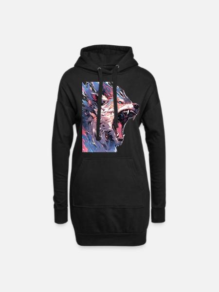 Wolf Wolfskopf Wölfe Waldbewohner Tiere - Hoodie-Kleid - Schwarz