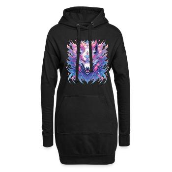 Wolf Wolfskopf Wölfe Waldbewohner Tiere - Hoodie-Kleid - Schwarz - Vorne