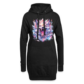 Wolf Wolfskopf Wölfe Waldbewohner Tiere - Hoodie-Kleid - Schwarz - Vorne