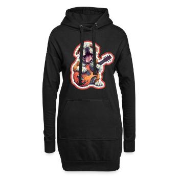 Bulldogge spielt Acousitc Rock Gitarre Hund - Hoodie-Kleid - Schwarz - Vorne