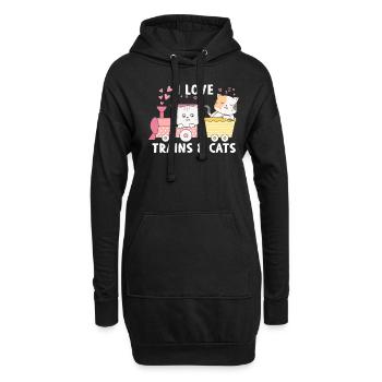 I Love Trains and Cats - Hoodie-Kleid - Schwarz - Vorne