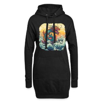 Asiatisch Drache Anime Japanisch Meer Wellen - Hoodie-Kleid - Schwarz - Vorne