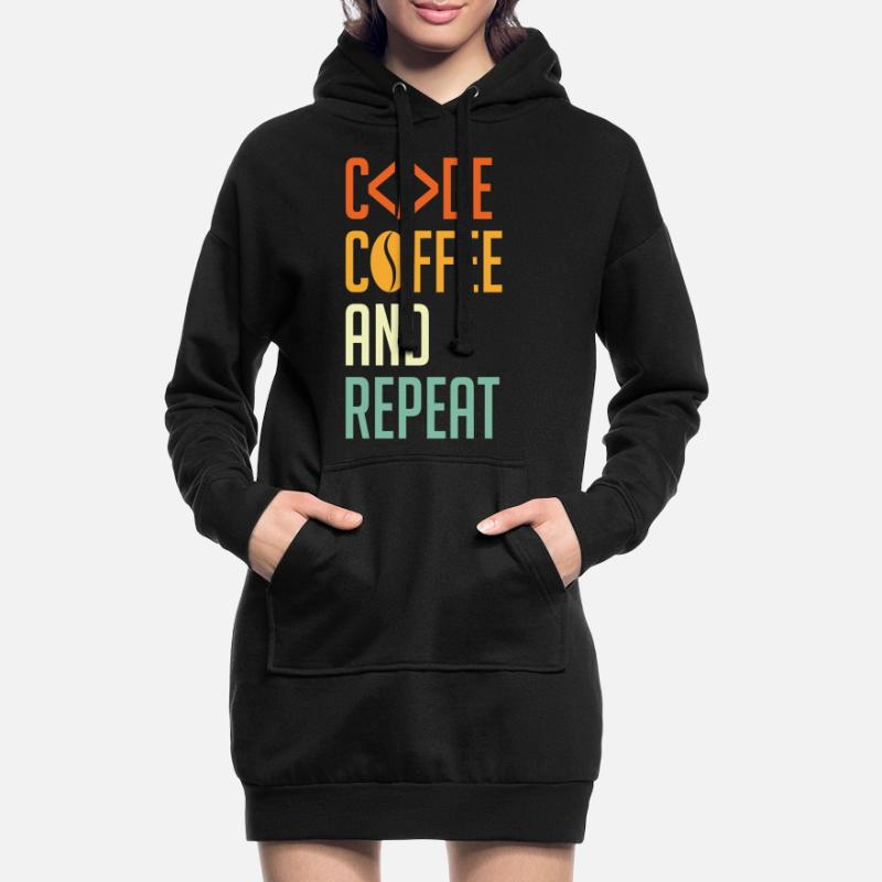 Codeur Spruch Code Café et Répéter Sweat-shirt à capuche long Femme