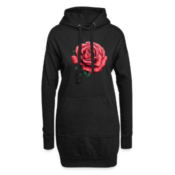 Fleur de rose - Sweat-shirt à capuche long Femme - noir - Devant