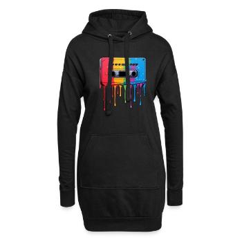 Kassetten-Tropfen - Hoodie-Kleid - Schwarz - Vorne