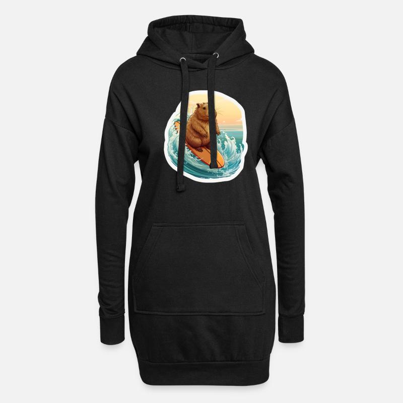 Capybara Surfer - Hoodie-Kleid - Schwarz