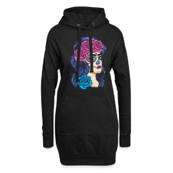 La Catrina Mexiko Blumenmuertos Tag der Toten - Hoodie-Kleid - Schwarz - Vorne