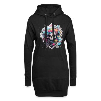 Crâne Crâne Crâne Squelette Os - Sweat-shirt à capuche long Femme - noir - Devant