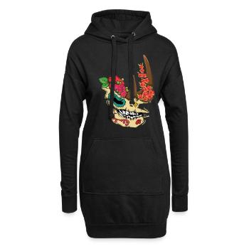 Tierische Liebe Blumenmuertos Tag der Toten Halloween - Hoodie-Kleid - Schwarz - Vorne