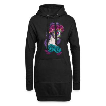 La Calavera Mexiko Blumenmuertos Tag der Toten - Hoodie-Kleid - Schwarz - Vorne