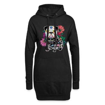 Blumenmops-Muertos Tag der Toten Halloween - Hoodie-Kleid - Schwarz - Vorne