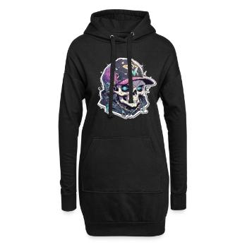 Totenkopf - Hoodie-Kleid - Schwarz - Vorne
