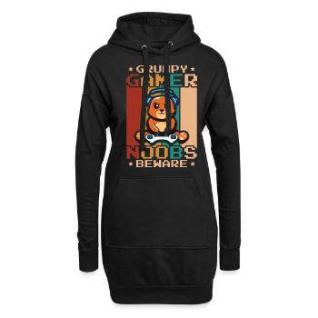 Gaming, Zocken, Videospiel, Grumpy Katze Gamer - Hoodie-Kleid - Schwarz - Vorne