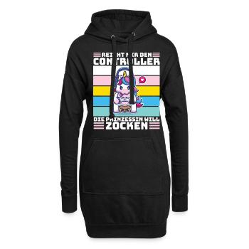 Gaming Einhorn, Zocken, Prinzessin Gamer - Hoodie-Kleid - Schwarz - Vorne