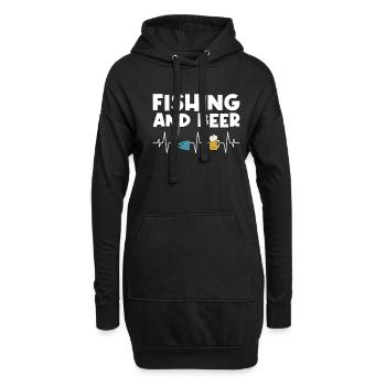 Angeln und Bier Herzschlag - Hoodie-Kleid - Schwarz - Vorne