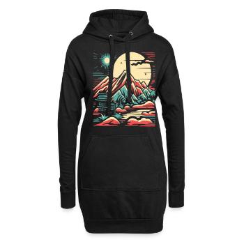 Paysages de montagne et temples japonais - Sweat-shirt à capuche long Femme - noir - Devant