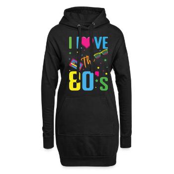 Heart Love 80er Jahre Karneval 80er Jahre Retro Party 1980 - Hoodie-Kleid - Schwarz - Vorne