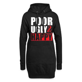 Pauvre moche et heureux - Sweat-shirt à capuche long Femme - noir - Devant