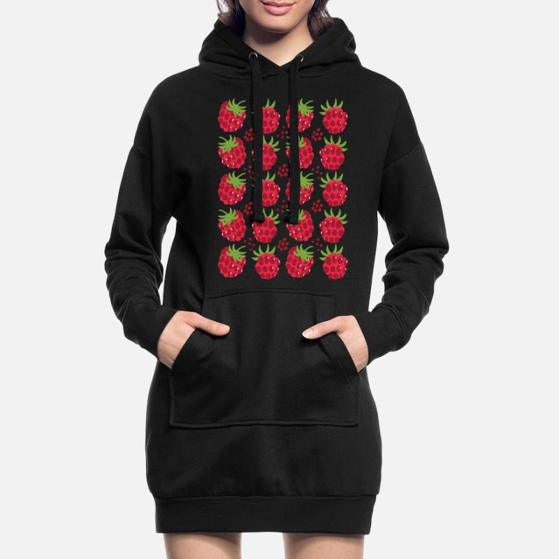 Raspberry Berries Fruit Pattern Hoodie Dress