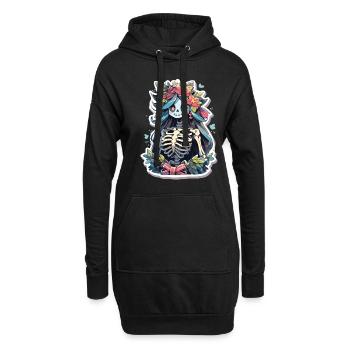 Crâne de squelette Crâne Crâne Crâne - Sweat-shirt à capuche long Femme - noir - Devant