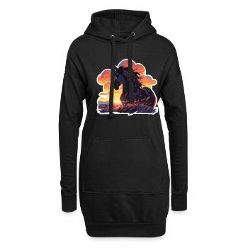 Pferde Schwarzes Pferd Pferd Sonnenuntergang - Hoodie-Kleid - Schwarz - Vorne