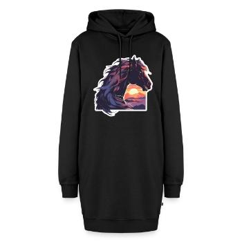 Pferde Schwarzes Pferd Pferd Sonnenuntergang - Hoodie-Kleid - Schwarz - Vorne