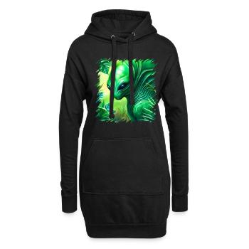 Des extraterrestres verts, des extraterrestres et des ovnis dans la forêt, l’espace - Sweat-shirt à capuche long Femme - noir - Devant
