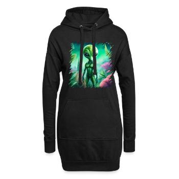 Des extraterrestres verts, des extraterrestres et des ovnis dans la forêt, l’espace - Sweat-shirt à capuche long Femme - noir - Devant