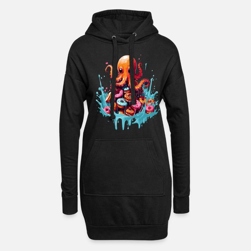 Der Oktopus Donut - Hoodie-Kleid - Schwarz