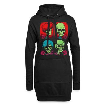 Image de dessin animé Pop Art de crânes et de Roses - Sweat-shirt à capuche long Femme - noir - Devant
