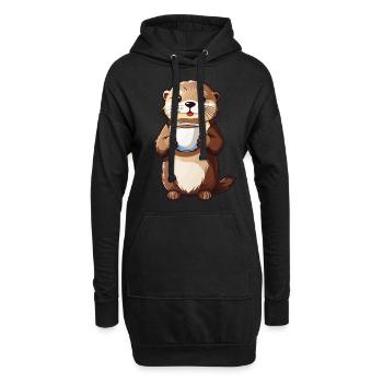 Otter Kaffeezeit Tierfreund Kaffee Design - Hoodie-Kleid - Schwarz - Vorne
