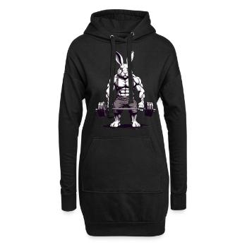 Lustiger Muskel Hase mit Langhantel Design - Hoodie-Kleid - Schwarz - Vorne