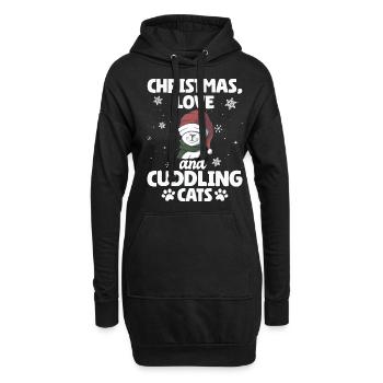 Chat, Câlin, Amour Animal, Noël, Amour Chats, - Sweat-shirt à capuche long Femme - noir - Devant