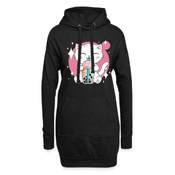 Kawaii Bubble Tea Katze Boba Milch - Hoodie-Kleid - Schwarz - Vorne