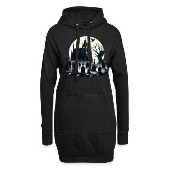 Rätselhafter gotischer Friedhof: Nebliges Mondlicht - Hoodie-Kleid - Schwarz - Vorne