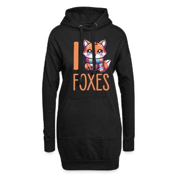Charmant renard kawaii avec écharpe - parfait pour le renard - Sweat-shirt à capuche long Femme - noir - Devant
